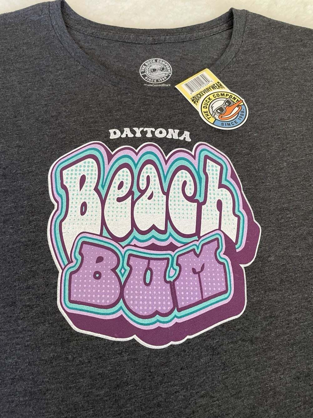 New "Daytona Beach Bum" Graphic Womens L Gray Crew Neck Tee T-Shirt Vacation
